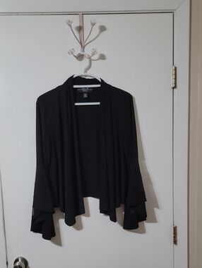 R & M Collection Women's Black Open-Front Draped Bell Sleeve Cardigan